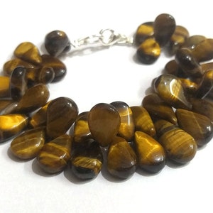 Tiger Eye Pear Bracelet, Handmade Tiger Eye Smooth Pear Beads Bracelet, Tiger Eye Gemstone, Tiger Eye Pear Brioletts 7&quot; Jewelry Bracelet