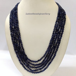 AAA Iolite Necklace,  Iolite Gemstone 4-5mm Smooth Round Beads Necklace, Natural Iolite 5 Strand Beaded Jewelry Necklace