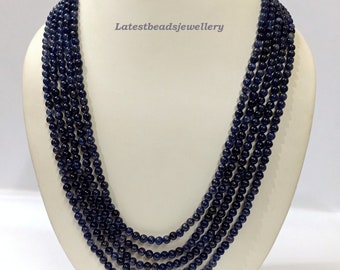 AAA Iolith Halskette, Iolith Edelstein 4-5mm Glatte Runde Perlen Halskette, Natürliche iolith 5 Strang Perlen Schmuck Halskette