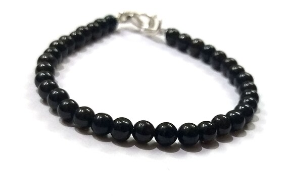 Smooth Black Tourmaline Bracelet, Tourmaline Gemstone Beads Bracelet, Natural Tourmaline 4-5mm Rondelle Beaded Jewelry Bracelet