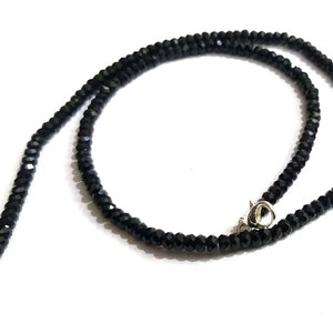 4mm Black Tourmaline Gemstone Necklace, Natural Tourmaline Rondelle Faceted Beads, Handmade Black Tourmaline Beaded Long Jewelry Necklace