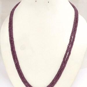 Handmade Ruby Necklace, Ruby AAA Gemstone 3-5mm Smooth Rondelle Beads, Natural Ruby Necklace, Red Ruby 2 Strand Jewelry Beaded Necklace