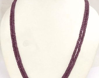 Handmade Ruby Necklace, Ruby AAA Gemstone 3-5mm Smooth Rondelle Beads, Natural Ruby Necklace, Red Ruby 2 Strand Jewelry Beaded Necklace