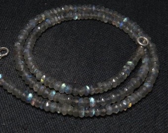 Labradorite Beads Necklace, Natural Labradorite 4-5mm Jewelry Necklace, Blue Fire Labradorite Beaded Rondelle Faceted Jewelry Necklace 16"