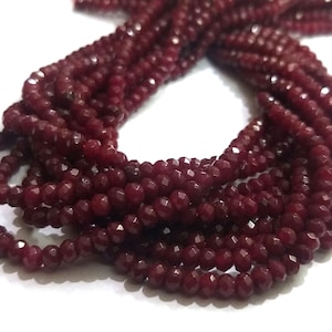 Red Ruby Jade Beads, Jade Rondelle Faceted Loose Beads, 4mm Beads, Jewelry Making Beads, Ruby Jade Jewelry 14 Inches Strand