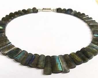 Finest Labradorite Beads Necklace, Fancy shape Labradorite beads Jewelry, Royal Blue Fire Shining Labradorite Jewelry Necklace