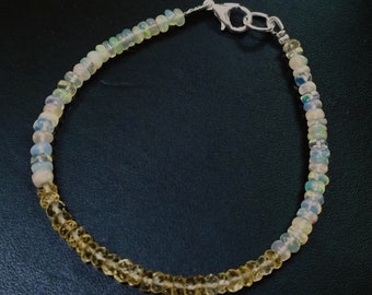 Citrine & Opal Bracelet, Natural Ethiopian Opal, Citrine Bracelet, Citrine and Opal Jewelry, Dainty Beaded Genuine Gemstone Jewelry Bracelet