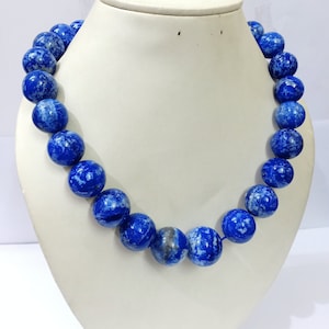 Vintage Lapis Lazuli Jewelry Necklace, Natural Lapis Big Beads Smooth Rondelle Vintage Necklace, Lapis Lazuli Jewelry Necklace