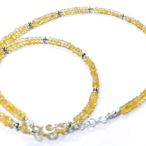 Citrine Beads Necklace, Natural Citrine Necklace With Adjustable Chain, 3-4 mm Rondelle Faceted Citrine Beads, Citrine Jewelry Necklace