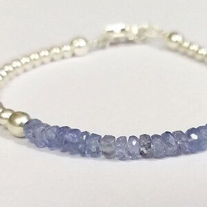 AAA Tanzanite & Sterling Silver Bracelet, Natural Tanzanite Gemstone Beads, Tanzanite Silver Bracelet, Birthday Gift for her Bracelet 7&quot;