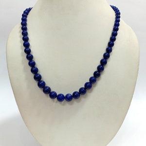 Smooth Lapis Necklace, Natural Lazuli Beads Jewelry Necklace, Lapis Lazuli Gemstone Beads, Lapis Lazuli Jewelry Beaded Necklace 19&quot;