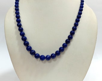 Smooth Lapis Necklace, Natural Lazuli Beads Jewelry Necklace, Lapis Lazuli Gemstone Beads, Lapis Lazuli Jewelry Beaded Necklace 19"