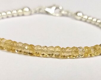 Natural Citrine & Sterling Silver Bracelet, November birthstone, Citrine Gemstone Beads, Citrine Silver Jewelry Beaded Bracelet 7"