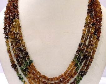 AAA MULTI TOURMALINE Necklace, Natural Multi Tourmaline Smooth Uncut Beads, Nuggets Multi Tourmaline Necklace, 5 Strand Jewelry Necklace