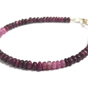 Bracelet perles rubis, bracelet rubis ombré, pierre précieuse rubis naturel 4mm perles rondelle lisses, bijoux rubis bijou perlé bracelet perlé