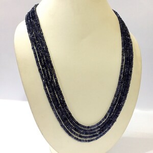 Natural Iolite Gemstone Necklace, AAA Quality Iolite Rondelle Faceted 3-4mm Beads Necklace, Iolite Jewelry 5 Strand Necklace