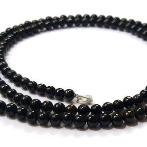 Black Tourmaline Necklace, Natural Tourmaline Beaded Jewelry Necklace, Black Tourmaline Smooth Round 4-5mm Beads Jewelry Necklace