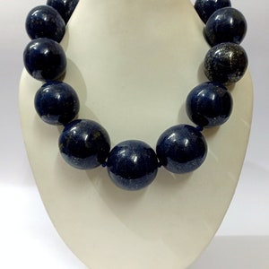 Dark Lapis Lazuli Vintage Necklace, Dyed Lapis Lazuli Big Size Smooth Jewelry Vintage Necklace, Dark Color Lapis Lazuli Jewelry Necklace