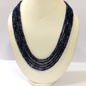 Iolite Beads Necklace, Natural Iolite 4-5mm Rondelle Faceted Beads Necklace, Handmade Iolite 5 Strand Beaded Jewelry Necklace