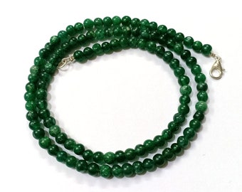 Collar de cuentas de aventurina verde natural / Collar de cuentas de aventurina lisas hechas a mano de 4 mm / Collar de joyería con cuentas de aventurina