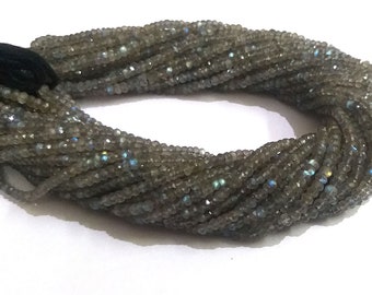 Labradorite Gemstone Beads, Natural Labradorite Faceted Rondelle Beads, 3-4mm Labradorite Beads, Labradorite Tiny Loose Beads, 12.5" Strand