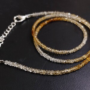 Shaded Citrine Gemstone Beads Necklace, Natural Citrine Necklace, 3mm Rondelle Faceted Citrine Beads, Citrine Beaded Jewelry Necklace