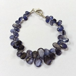 Iolite Beaded Bracelet, Natural Iolite Faceted Pear / Heart Shape Beads Bracelet, Iolite Gemstone Bracelet, Genuine Iolite Bracelet 7&quot;