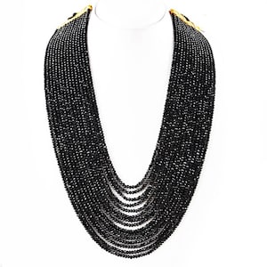 Black Spinel Necklace, Spinel beaded Jewelry, Black Spinel Tiny Beads Necklace, Black Spinel 2.5mm Faceted Round Beads 15 Strand Necklace