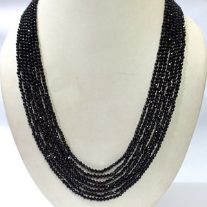 7 Strand Black Tourmaline Gemstone Necklace, Natural Tourmaline 3-4mm Rondelle Faceted Beads, Black Tourmaline 7 Layer Jewelry Necklace