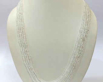 Clear Crystal Quartz  Necklace, Crystal 5mm Smooth Round Beads Necklace, 4 Strand Crystal Beaded Jewelry Necklace