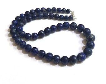 Collar de cuentas de lapislázuli azul, collar de cuentas de lapislázuli natural lazuli 8-10 mm, collar de joyas de cuentas de lapislázuli