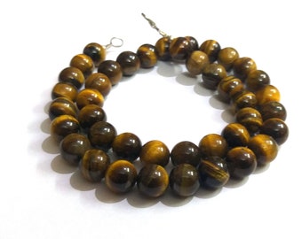 Natural TIGER EYE Beads Necklace, Tiger Eye Smooth Rondelle Beads, Handmade Tiger Eye Beaded Jewelry Necklace 16"