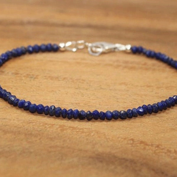 Lapis Lazuli Dainty Bracelet, Lapis 3-4mm Jewelry Bracelet, Gemstone Jewelry, Faceted Lapis Lazuli Jewelry, Lapis Beaded Tiny Bracelet