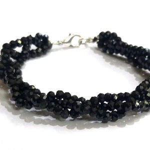 3 Strand Black Spinel Bracelet, Natural Black Spinel Jewelry Bracelet, Faceted Dainty Black Spinel 3-4mm Jewelry, Beaded Tiny Bracelet