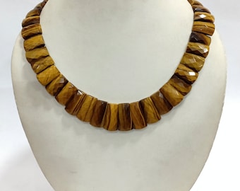 Natural Tiger's Eye Bib Necklace, Choker AAA Tiger's Eye Gemstone, Necklace Superb Fancy  Shape Tiger, Handmade Tiger's Eye Choker Necklace