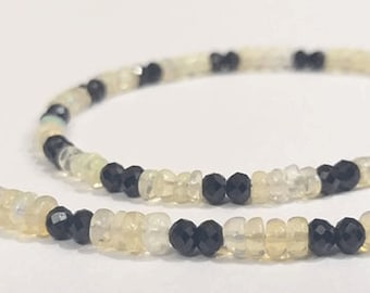 Necklace Ethiopian Fire Opal Beads & Spinel Beads Necklace , Natural Opal Beads Necklace And Black Spinel Beaded Jewelry Necklace