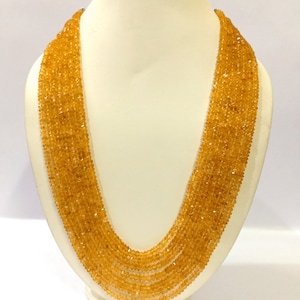 7 Strand Citrine Beads Necklace, Natural Citrine Gemstone Beads Necklace, AAA Citrine Rondelle Faceted Necklace, Citrine Jewelry Necklace
