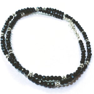 Black Spinel Necklace, Natural Black Spinel Necklace With Adjustable Chain, 3-4 mm Rondelle Faceted Spinel Beads, Spinel Jewelry Necklace