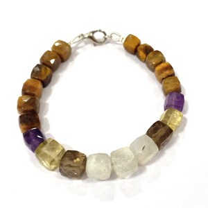 Natural Tiger Eye Bracelet, Square Tiger Eye Faceted Beads Bracelet, Heishi Tiger Eye Beads Jewelry Bracelet, Gift for her