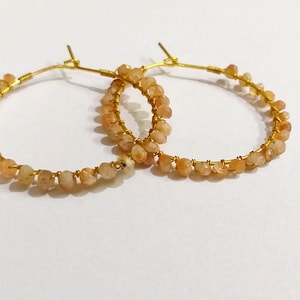 Sunstone Hoop Earrings, Natural Sunstone Gemstone Rondelle Faceted Earrings, Sunstone Loop Earrings, Sunstone Garnet little princess Jewelry