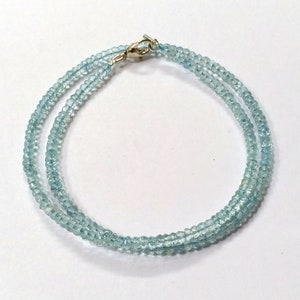 AAA Aquamarine Gemstone Necklace, Natural Aquamarine Rondelle Faceted 3mm Beads, Aquamarine Gemstone Beads Jewelry Necklace