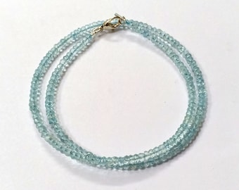 AAA Aquamarine Gemstone Necklace, Natural Aquamarine Rondelle Faceted 3-4mm Beads, Aquamarine Gemstone Beads Jewelry Necklace