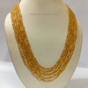 Finest Citrine Necklace, Natural Citrine Gemstone 4-5mm Plain Round Beads Necklace, Citrine 5 Strand Beads Jewelry Necklace