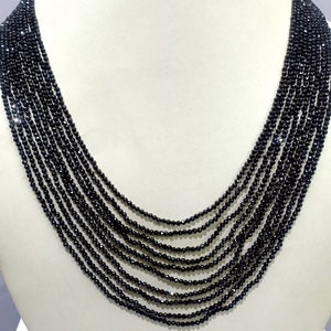 Black Spinel Necklace, Natural Black Spinel 2mm Rondelle Faceted Beaded Jewelry Necklace, Black Spinel 10 Strand Jewelry Necklace