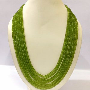 Peridot Gemstone Necklace, Peridot 3-4mm Beads Necklace , Natural Peridot Faceted Beads Necklace, Peridot 7 Strand Jewelry Necklace