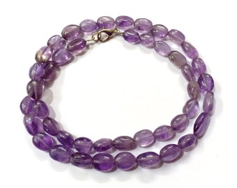 Purple Amethyst Necklace, Natural Amethyst Smooth Oval Shape Beads Necklace, Powerful Healing Stone, Amethyst Beaded Jewelry Necklace