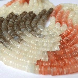 Multi-Mondstein-Perlen, 4-6mm Perlen, natürliche 100 % Heishi Multi Mondstein Edelstein Reifen Perlen, glatte Multi Mondstein Rad Form 15&quot; Strang