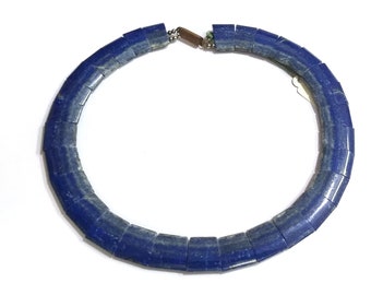 Natural Choker Lapis Lazuli Fancy Necklace, Handmade Smooth Lapis Lazuli Layout Necklace, Fancy Lapis Lazuli Jewelry Necklace