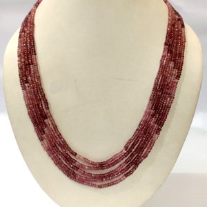 Shaded Pink Tourmaline Necklace, Natural Pink Tourmaline 3-4mm Rondelle Faceted Beads, Handmade Pink Tourmaline 5 Strand Jewelry Necklace