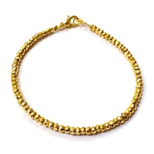 Gold Pyrite Bracelet, Gold Pyrite Jewelry Beaded Bracelet, Faceted Gold Pyrite 3-4 mm Jewelry Bracelet, Beaded Tiny Bracelet